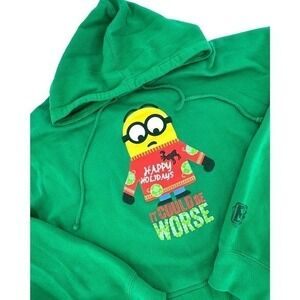 Universal Studios Green "It Could Be‎ Worse" Minion Holiday Sweatshirt Hoodie XL
